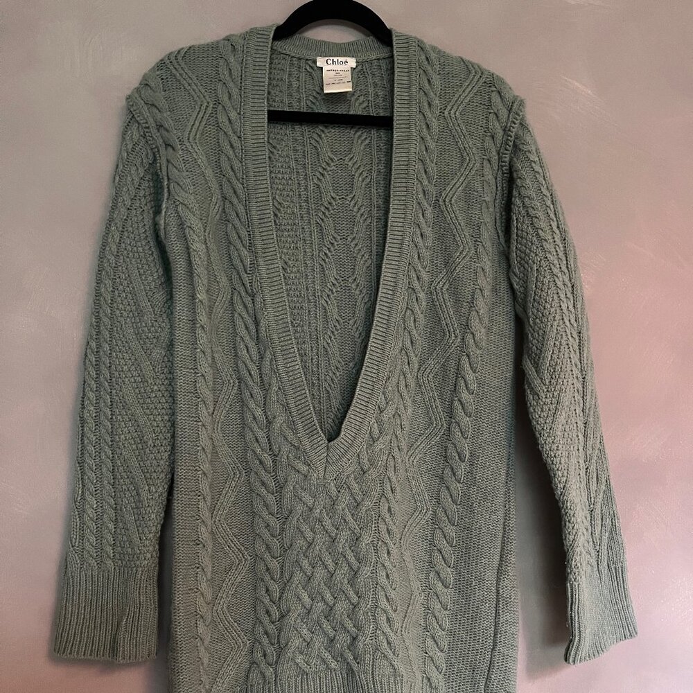Chloe Vintage Cable Knit Wool V Neck Sweater